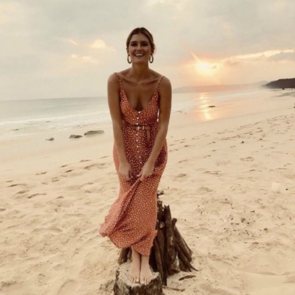 Boho Rust polka dot ruffle button up maxi Dress - Picture 7 of 7
